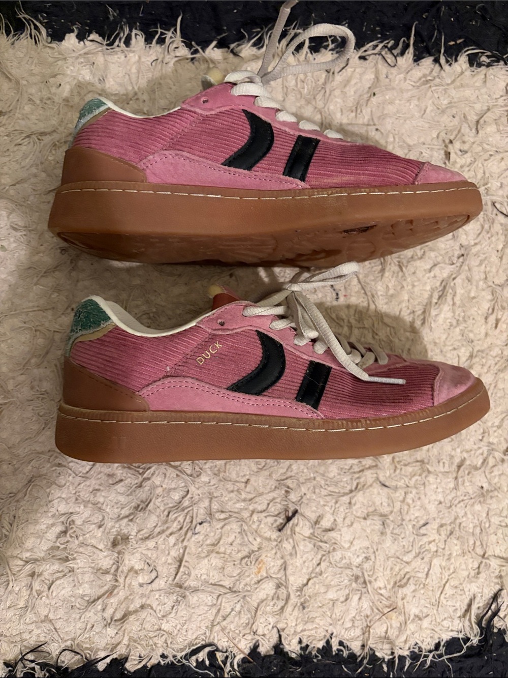 Coolway Pink Corduroy Low-Top Sneakers with Black Accents